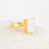 Rectangle Opalite Ring - 8x12mm Gemstone Ring - Micron Gold Plated Ring - 925 Solid Silver - Prong Ring - Womens Gift Jewelry - Dainty Ring